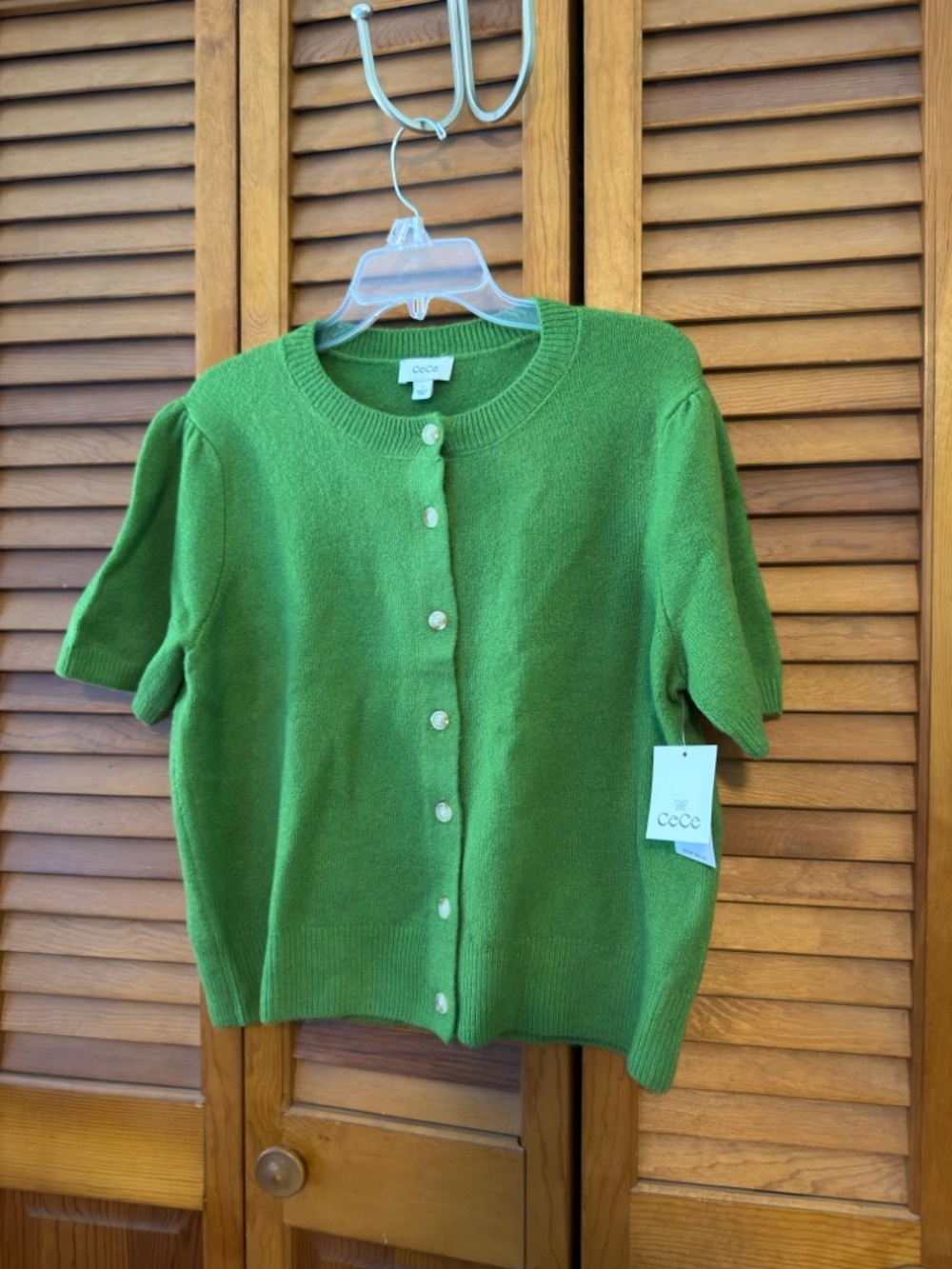 CeCe Kelly Green Short-Sleeve Button Cardigan